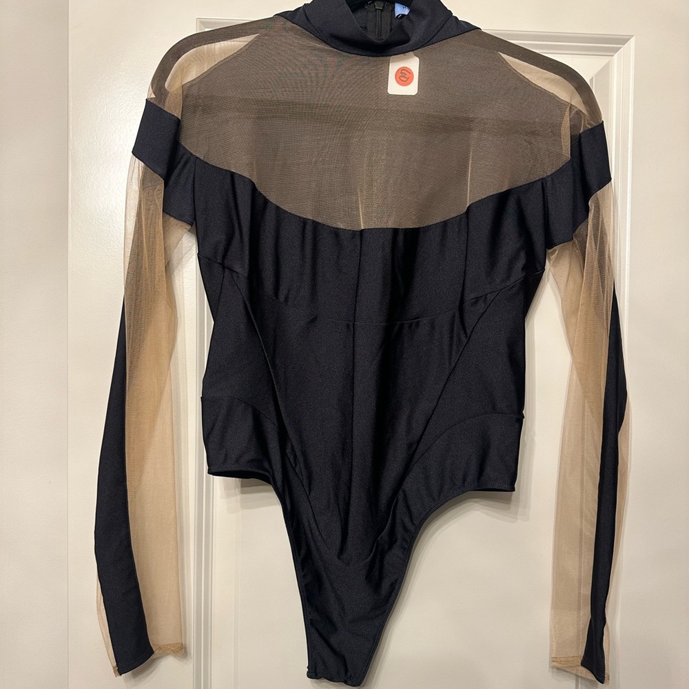 Mugler black illusion neckline bodysuit